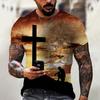 Jesus-Muster Löwe 3D-Druck Sommer Herren O-Ausschnitt T-Shirt Lässig Kurzarm Oversized Pullover Mode Streetwear Herrenbekleidung