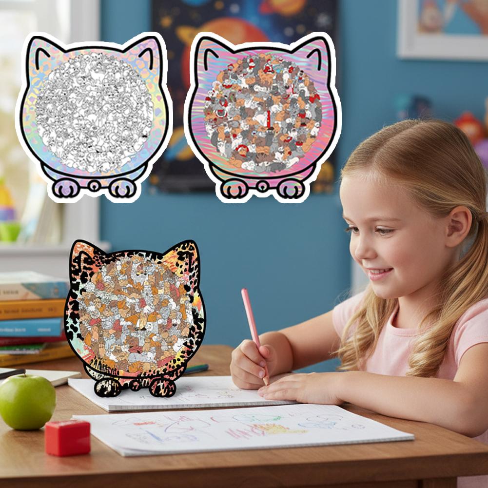 135-Piece Morandi-Colored Cat Shaped Wooden Jigsaw Puzzle Cat Stacked Puzzle Brain Games Eco-Friendly Home Decor Gift For Adults