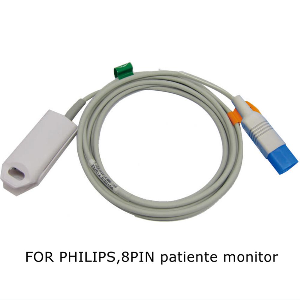 Compatible for PHI*LI*PS, 8 Pin Patient Monitors, Reusable SPO2 Probe Sensor, SPO2 Finger Sensor,  Blood oxygen Saturation Data Monitoring
