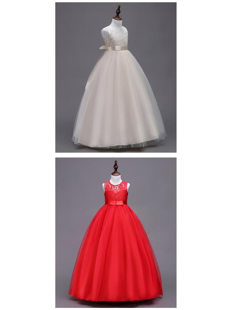 Dětské formální krajkové princeznovské šaty s dlouhou nadýchanou sukní na svatby