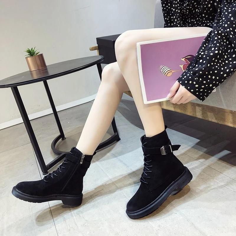 Fashion Booties Lace-up Black Warm Fleece-Lined Ankle Boots for Women Y2k High Quality Fashion 2025 Trend New Rock In Woman Short Shoes