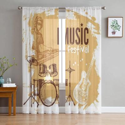 Music Vintage Background Tulle Curtains for Living Room Bedroom Window Sheer Curtains Kitchen Balcony Voile Curtains