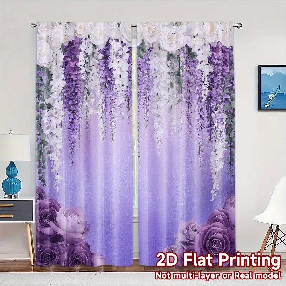

Set Of 2 Modern Flat Printing Jit Curtains Without Rod Floral Elegance Polyester Easy Install Room Decor Use Curtain W100*H70(CM)-Grommet top&2PCS
