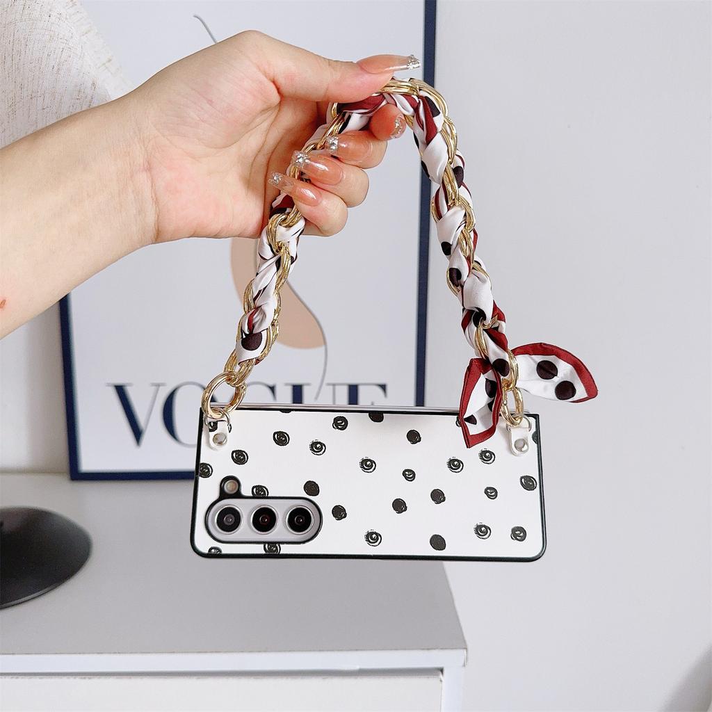 For Samsung Galaxy Z Fold6 5G Case Pattern Leather+PC Phone Cover with Scarf Strap