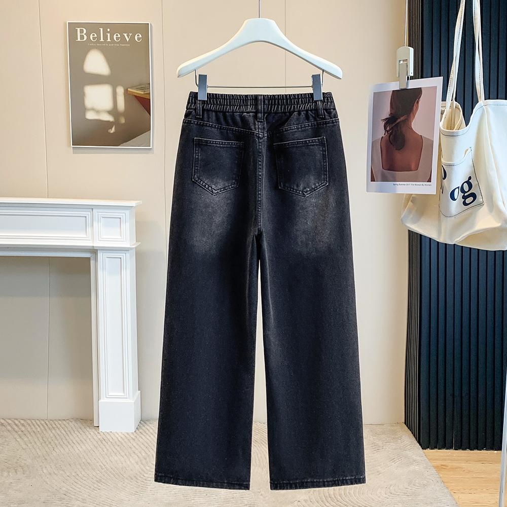 DIMANAF 2026 Autumn Winter New Plus Size Women Jeans Long Pants Denim Bottoms Casual Elastic Waist Pants Vintage Lday Black