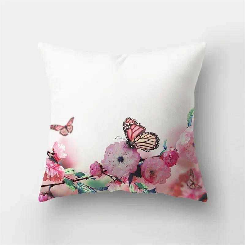 Colorful Butterfly Plant Printing Pattern Cushion Cover for Home Living Room Sofa Office Decoration Throw Pillow