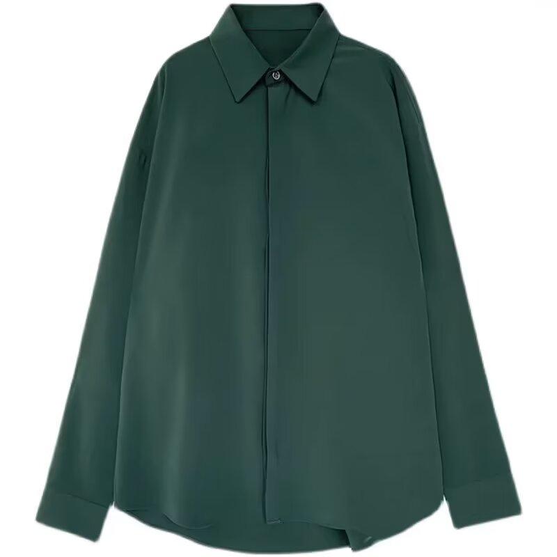 Podzimní světlý vyzrálý styl kubánský límec líná košile s dlouhým rukávem pánská volná košile 2024