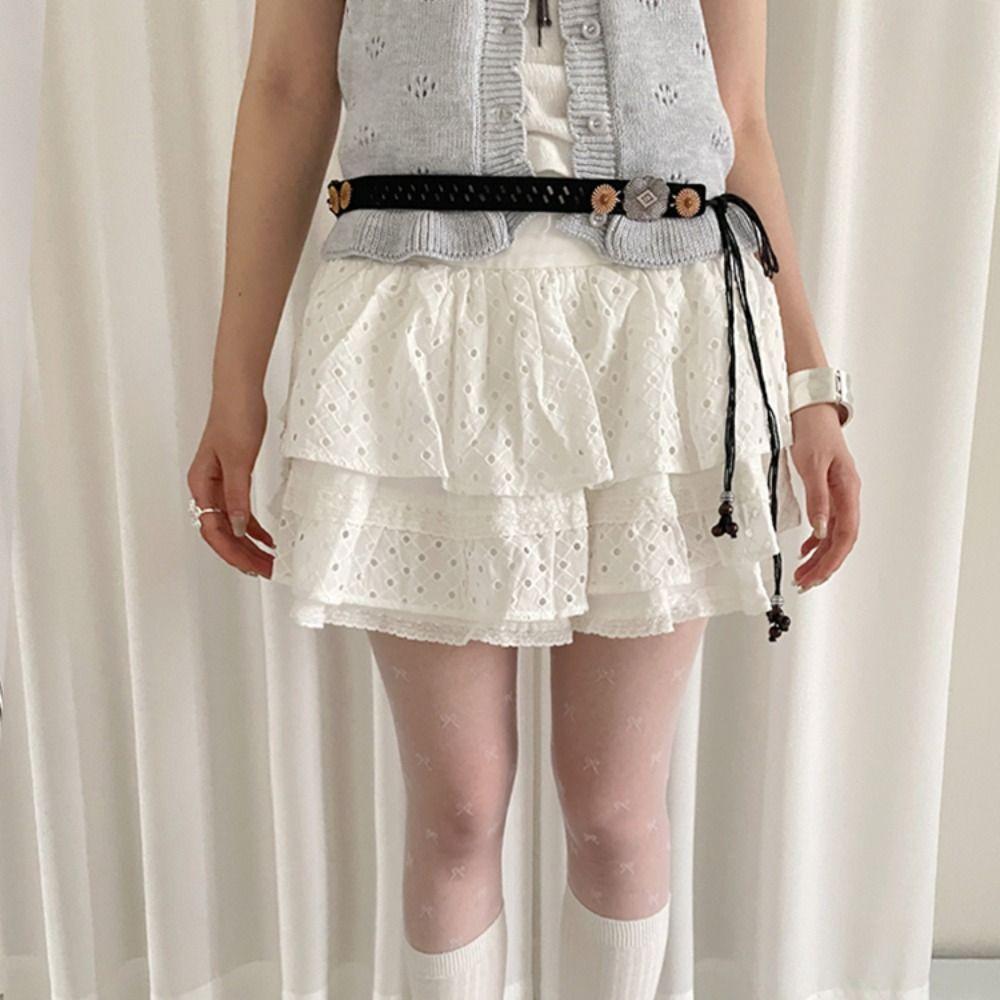 Retro Bohemian Style Waist Chain Flower Women Woven Belt Ethnic Style Belt  Dress Decoration