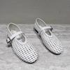Sheepskin version~ 2025 new niche hand-woven shallow mouth one-word strap single shoes women's flat leather Mary Jane shoes
