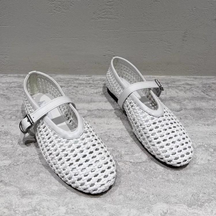 Sheepskin version~ 2025 new niche hand-woven shallow mouth one-word strap single shoes women's flat leather Mary Jane shoes