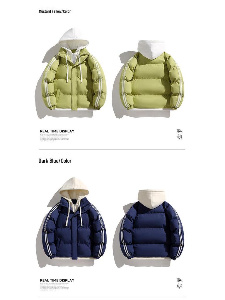 Męska bawełniana kurtka z kapturem na jesień/zimę 2025 - Gruba, ciepła, modny prążkowany design dla par