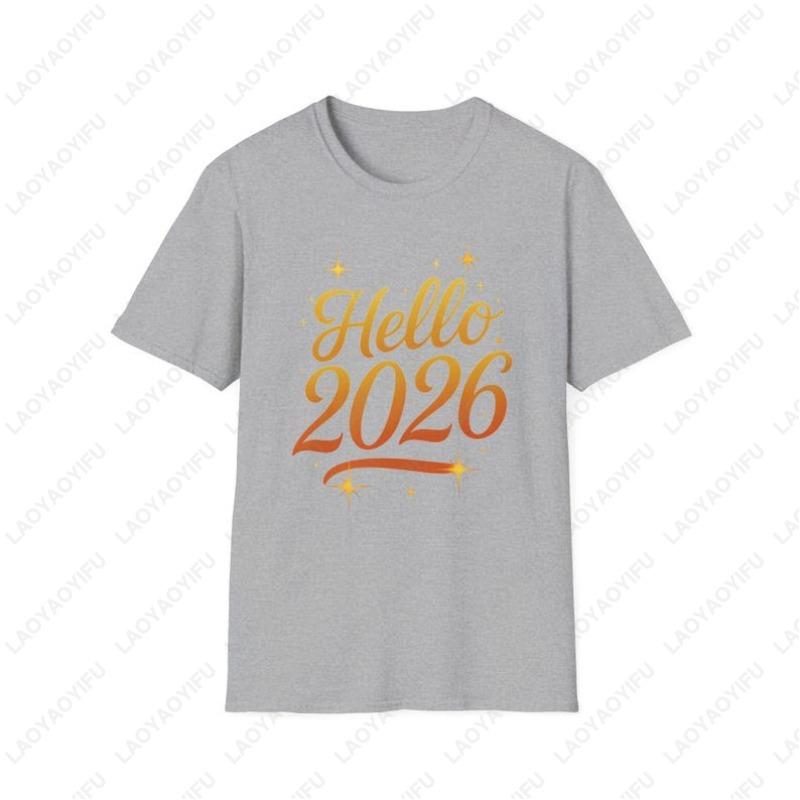 Hello New Year 2026 Classics TShirt Gift Festival Celebration Creative Gold Script Glisten Unisex Adult Breathable Cotton Tops
