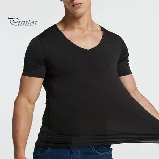 Tricouri Bărbătești Mătase de Gheață Casual Mânecă Scurtă Tricou Sport Vară Respirabil Umezeală Gât în V Maiou Top