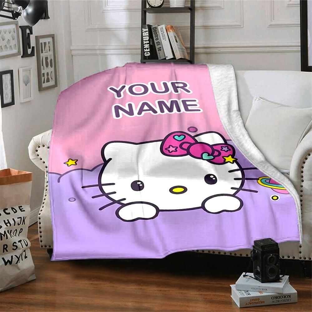 Customizable HelloKitty1 Throw Blanket – Personalized Name, All-Season Cozy Snug Blanket, Machine Washable, Personalized Blanket