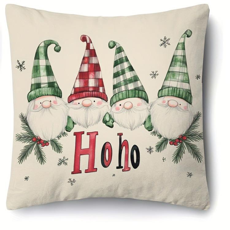 

1pc/4pcs Festive Christmas Pillowcases: Santa & Gnomes Designs - Ho,Ho Ho!Sofa room decoration New Year holiday home decoration 16x16Inch