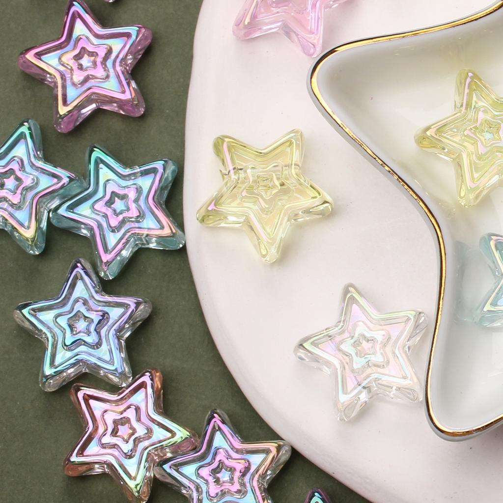 DIY Material Transparent 10Pcs Acrylic Charms Star Pentagram 20mm Beads UV Plated Creative Jewelry Accessories Pendant Bracelet Necklace