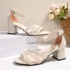 Fashion Block Heel Sandals Women's Fashion Round Toe Open Toe Cutout Breathable Suede Slip Strap High Heels