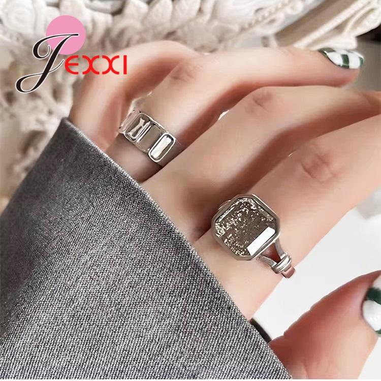 New Simple Crystal Couple Rings Adjustable 925 Sterling Silver Opening Ring Set For Women Men Wedding Fashion Jewelry Gifts