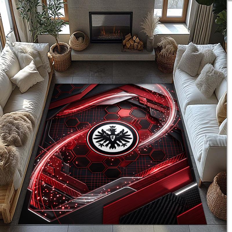 Eintracht Frankfurt Voetbal Print Kristal Fluweel Tapijt, Comfortabel Waterabsorberend Antislip Binnen Vloerkleed