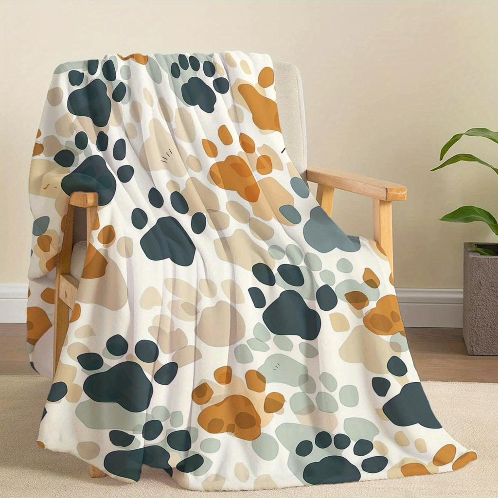 Boho Dog Paw Print Flannel Blanket Puppy Footprint Soft Warm Throw Blanket Sofa Bed Pet Lover Home Decor Gift