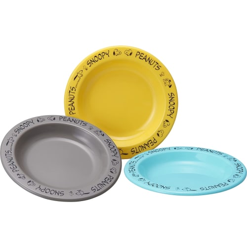 OSK Peanuts Snoopy Small Plates, Set of 3, Yellow, Gray, and Blue, Made in Japan, Dishwasher and Microwave Safe, Shatter-Resistant, Stylish, Cute, Per