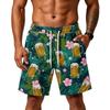 Men Layer Loose Fit Shorts with Pockets Sports Training Gym Beach Casual Shorts Printed Pattern Drawstring Waistband