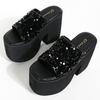Fashion 13 Cm Super High Heel Black Bling Thick Slippers Women Fashion Non-slip Platform Sandals Summer Comfort Large Size Beach Sandals