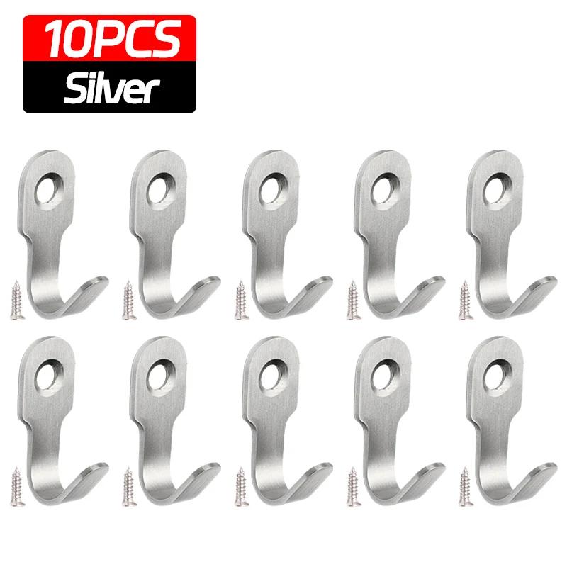 20/1cps Kitchen Bathroom Hooks Stainless Steel Hanging Adhesive Hooks Stick On Wall Door Clothes Handbag Towel Holder Wall Hange