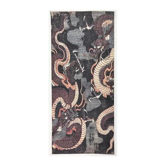 Ukiyo-e Tenugui: Ascending and Descending Dragons by Utagawa Yoshitoshi, 100% Cotton, Tokka Fabric, Made in Japan