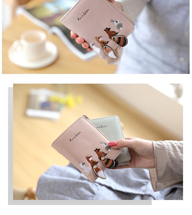 Korean Style Embroidered Zipper Wallet: Cute, Compact Women's Multi-Card Coin Purse