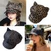 Gorra Estilo Retro con Orejas de Gato Estampado de Leopardo Gorras Octagonales de Repartidor Boinas Estampadas de Leopardo Ropa para Exteriores