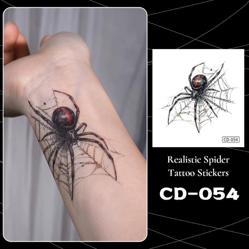 5Pcs Waterproof Temporary Tattoo Stickers For Halloween Body Decor Spider Fake Tattoo For Women Men Hand Neck Cosplay Makeup