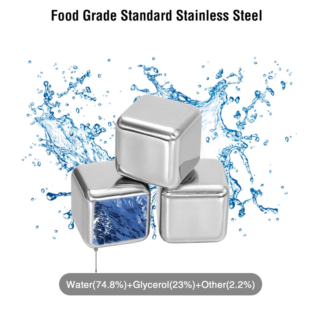 4/6/8 Stück Edelstahl Eiswürfel Set Wiederverwendbare Kühlsteine für Whiskey Wein Weinkühlwürfel Kühlstein Party Bar Werkzeug