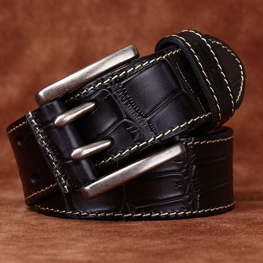 

Натуральные кожаные ремни для мужчин Классический ремень с двумя рядами отверстий Перфорированный ремень Пояс для джинсов 110cm чёрный