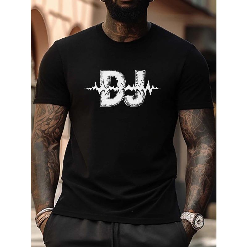

European sizes Plus Size Men s Novelty DJ Print T-shirt, Casual Fashion Tee, Street Style Short Sleeve Crew Neck Shirt 4XL чорний