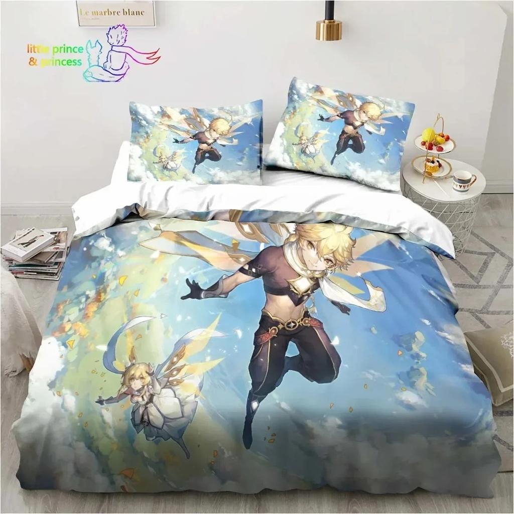 Genshin Impact  Anime Printed Bedding Set Single Twin Full Queen King Size Bed Set Adult Kid Bedroom Bedding Gift