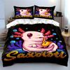 Cute Axolotl Playing Sax Bedding Set Bedding Set (1 Duvet Cover, 2 Pillowcases, Duvet Not Included)