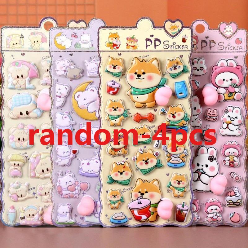 High-Visual-Appeal Cartoon Bunny & Shiba Inu Stress-Relief Squishy PP Toy Decorative Stickers: Kids' Stationery Decal Gifts