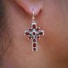 Sterling Silver Cross Earrings: Red Garnet Gemstone Dangle Jewelry