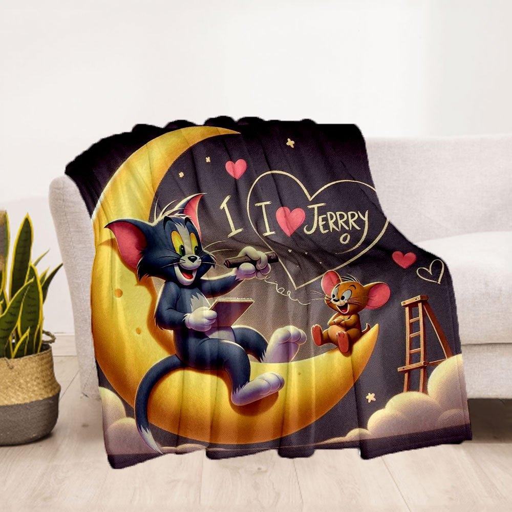 "Tom & Jerry Moon Adventure Kids' T-Shirt"Blanket Flannel Throw Blanket for Sofa, Bed, Travel, Camping, Office