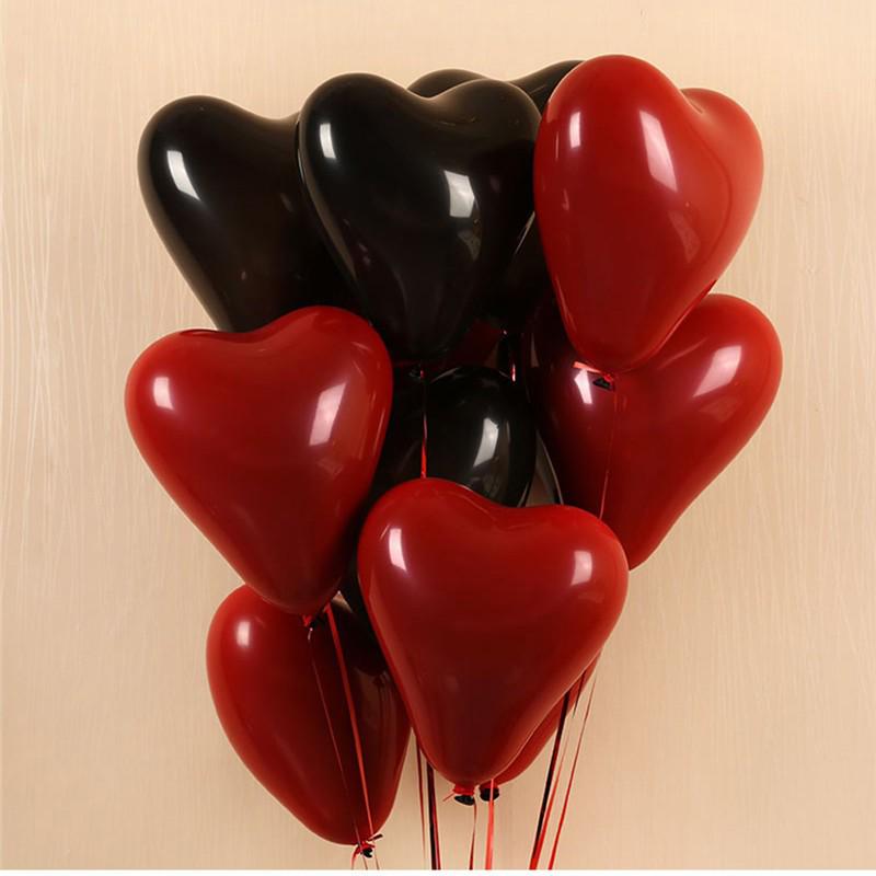 12" Heart-Shaped Red & Black Latex Balloons for Birthdays and Proposals