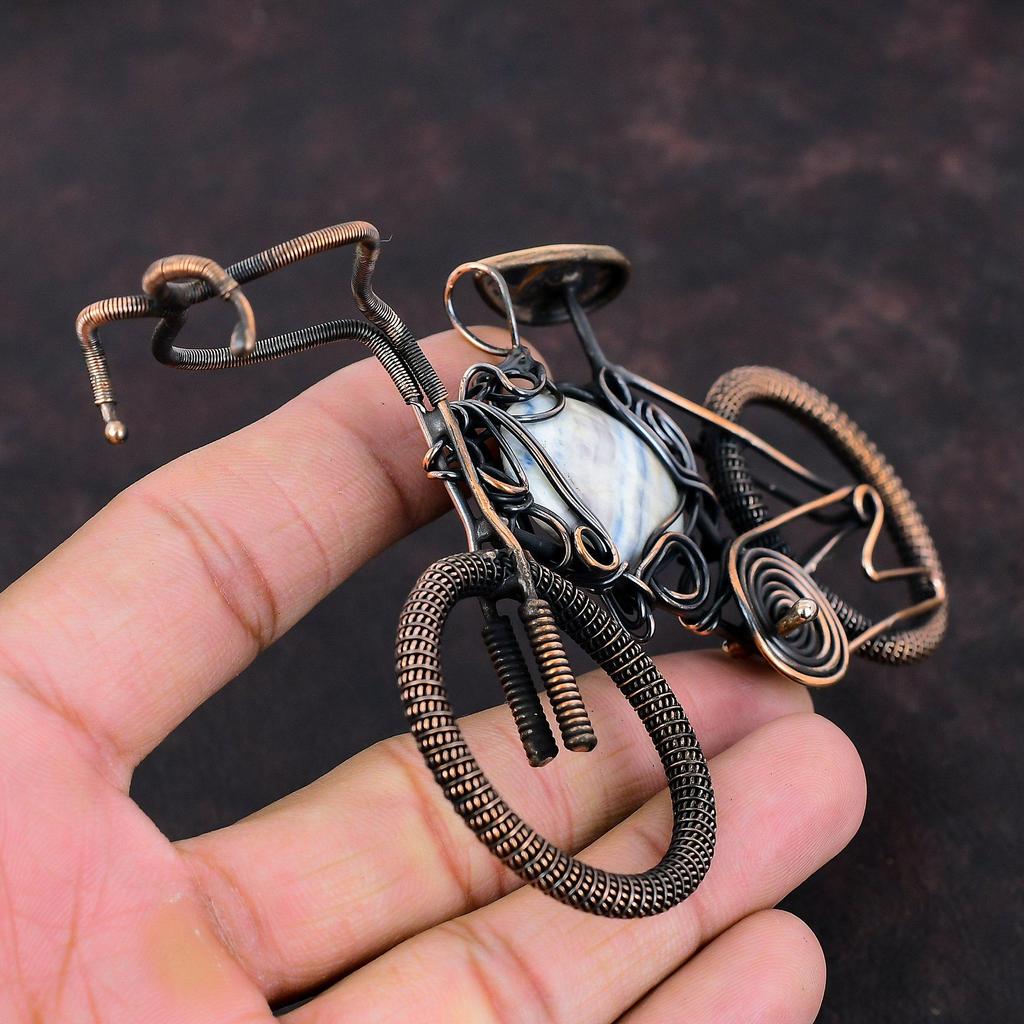 Blue Scheelite Pendant Copper Wire Wrapped Pendant Handmade Gemstone Pendant Beautiful Cycle Pendant Copper Wire Wrap Jewelry Gift For Women