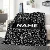 The Image Features A Black Background Adorned With Various White Musical Symbols Including Notes Clefs And Sharps Gift Customizable Blanket