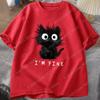 New Womens Cute Cat Pattern Graphic Short Sleeve TShirt Round Neck Casual Tshirt Tops Cool Im Fine Printed Female Tees Tops