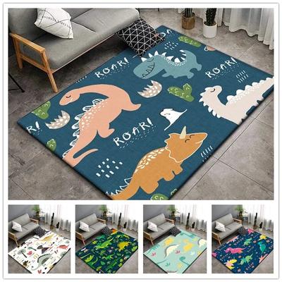 1 pieza Alfombra linda con estampado de dinosaurio de dibujos animados para sala de estar, dormitorio, alfombra para gatear para niños resistente a las arrugas, alfombra de suelo antideslizante