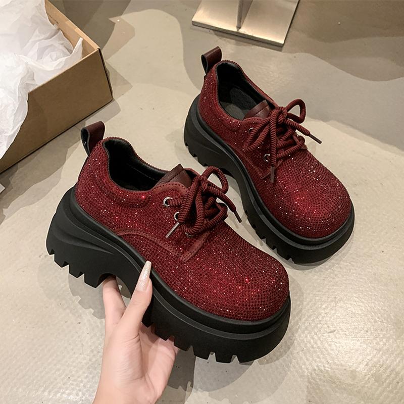 Ballerinas Damen Sportschuhe Bling Schnürer Plateau Sneaker Kristall Loafer Schuhe 2025 Herbst Designer Zapatillas De Mujer