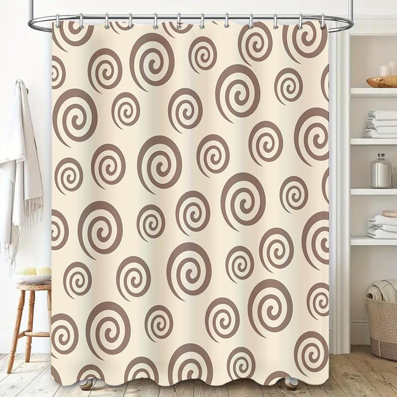 Whirlpool Shower Curtain Modern Home Decor Waterproof Fabric Bathroom Shower Curtains with Plastic Hooks (Brown/Beige)