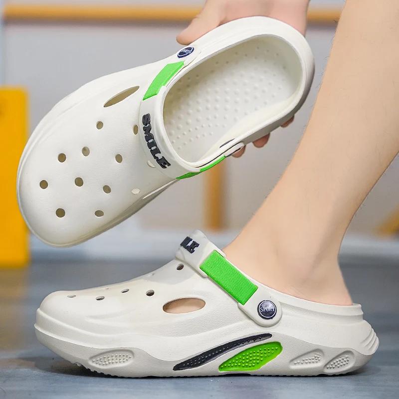 2025 Sommer Herren Hausschuhe Leichte EVA Herren Freizeitschuhe Lochschuhe Outdoor Garten Clogs Männliche Strand Flache Pantoletten