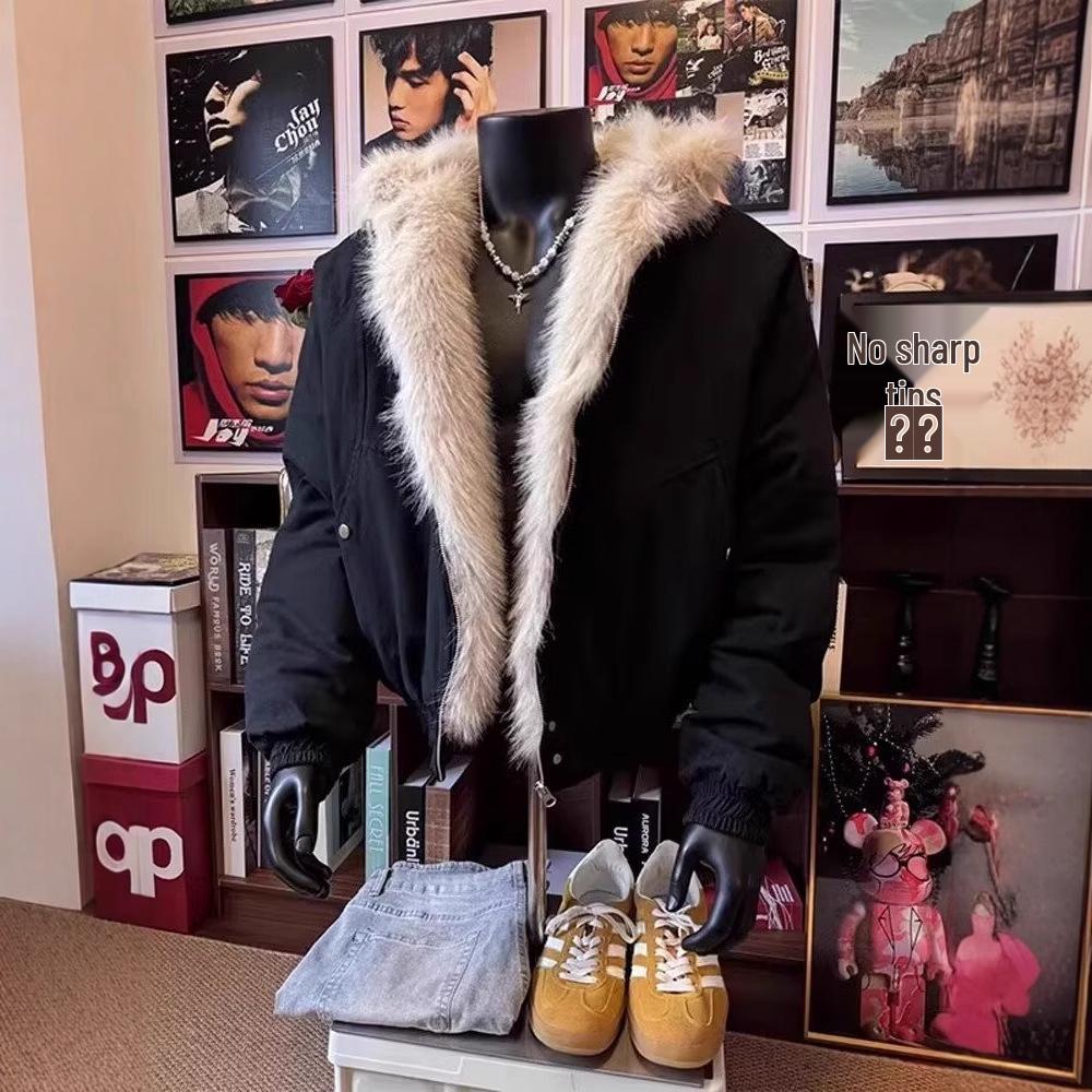 

Men s Winter Retro Bald Eagle Cotton Jacket with Fur Collar Hood XXXL