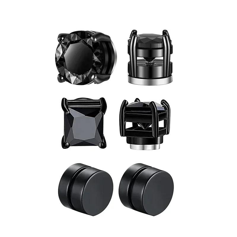 1/3Pairs Magnetic Stud Earrings Men and Women Black CZ Magnet Non-piercing Clip Earring Round Magnet Earring Without Piercing